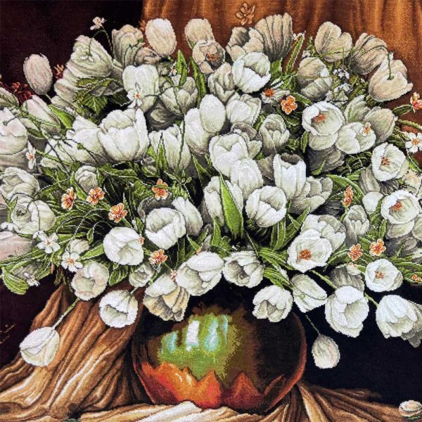 White Tulips Silk Rug