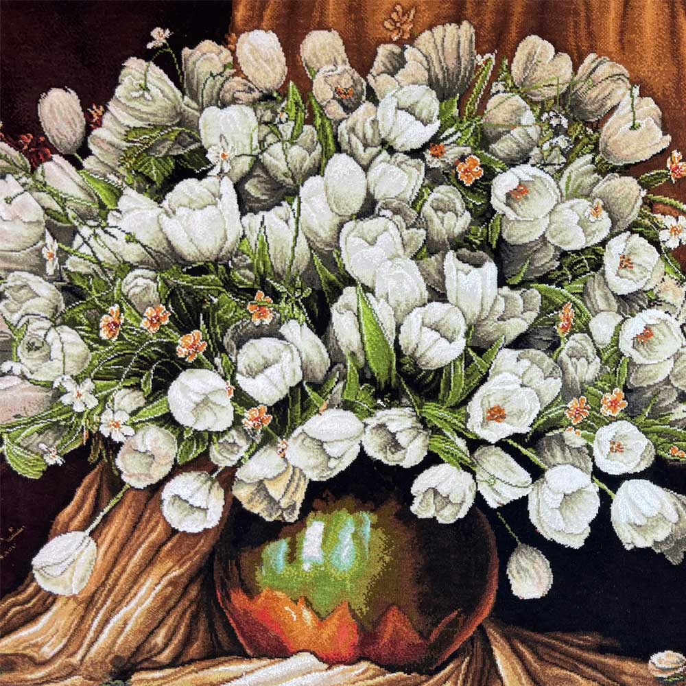 White Tulips Silk Rug