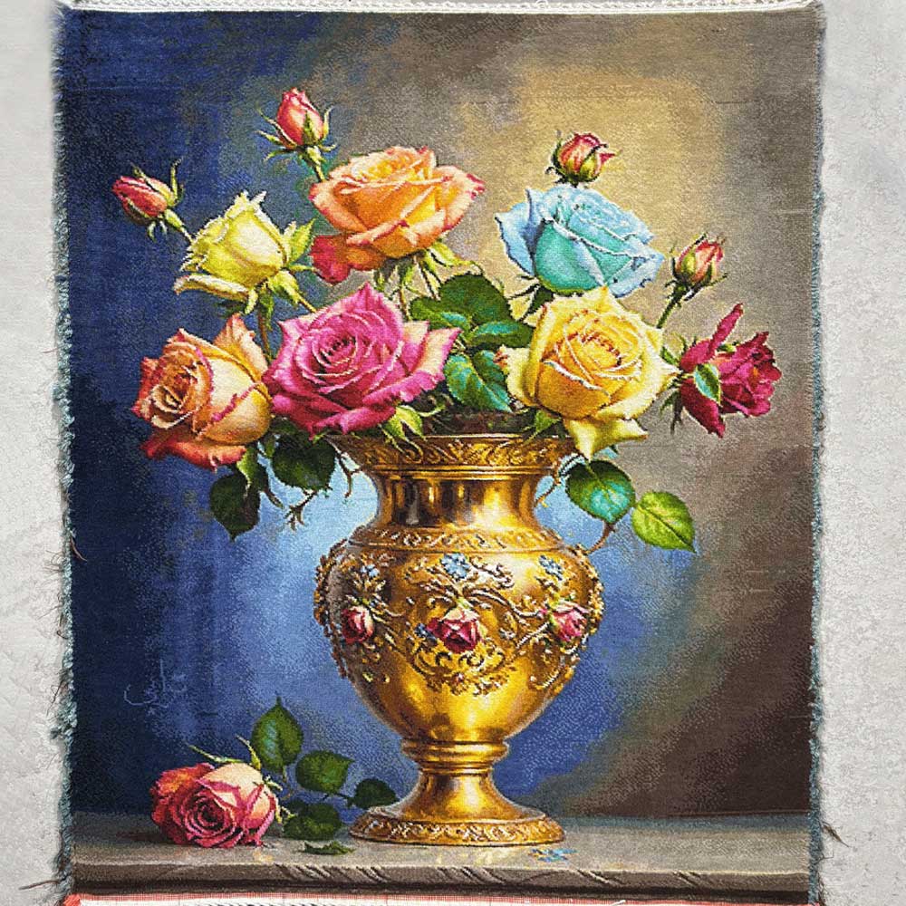 Handmade Colorful Rose Vase Rug