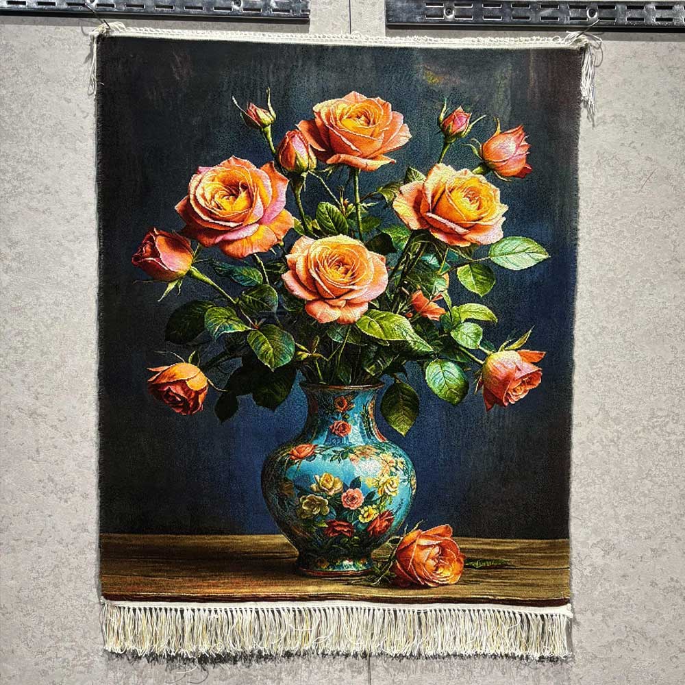 Handmade Roses in a Turquoise Vase Rug