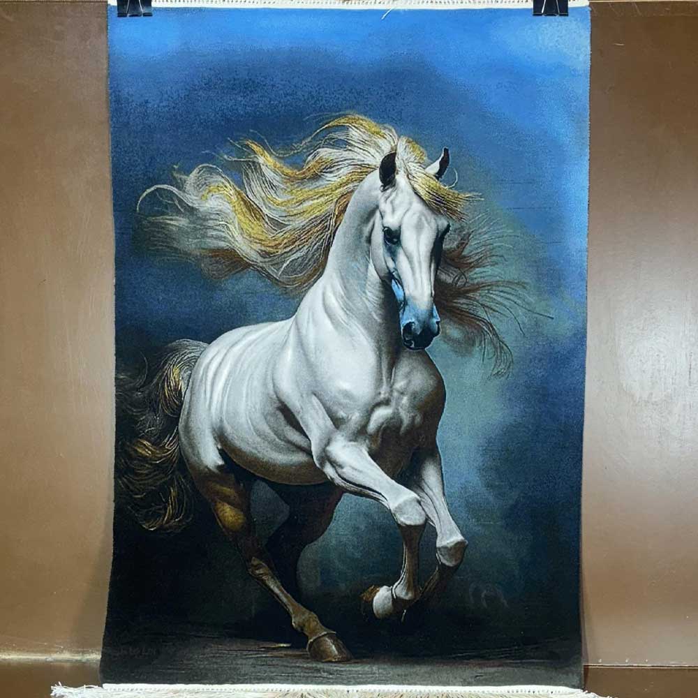 Handmade White Horse tapestry