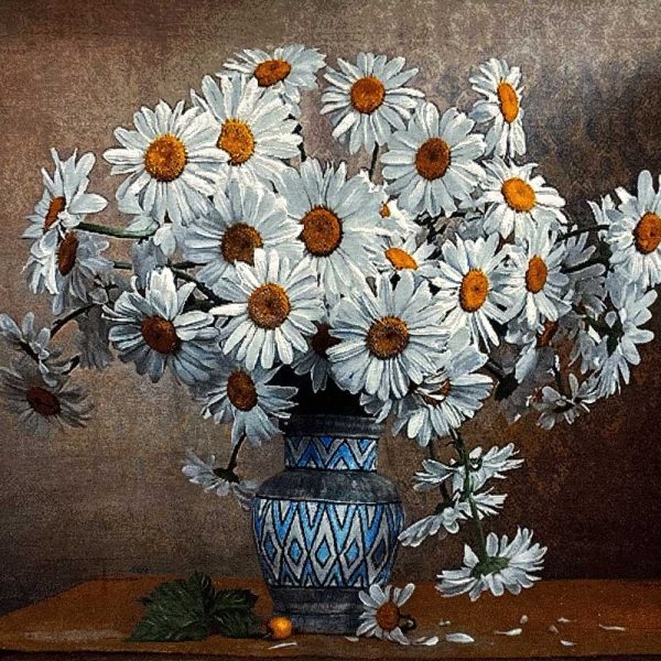 Handwoven Chamomile Carpet Painting: Living Nature on Your Wall
