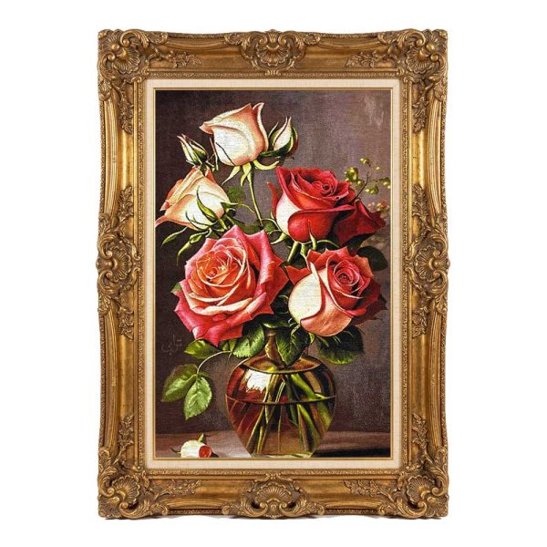 Red Rose Carpet Painting; Inspired by the Glory of Heriz Carpets