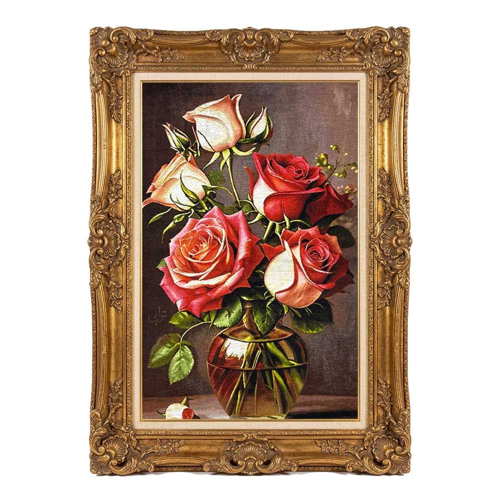 Red Rose Carpet Painting; Inspired by the Glory of Heriz Carpets