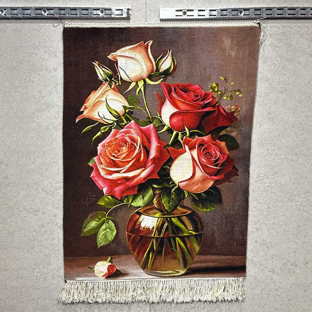 Red Rose Carpet Painting; Inspired by the Glory of Heriz Carpets