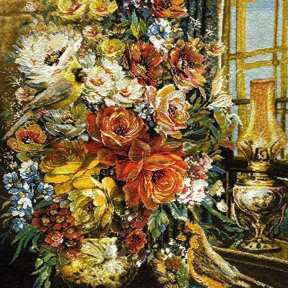 Handmade Carpet Flowers and Sparrows Image 2