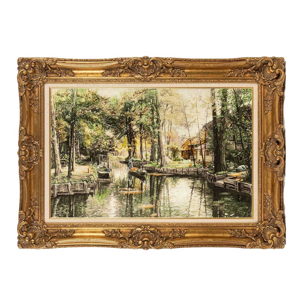 Handmade Pond and Boat Landscape Tapestry