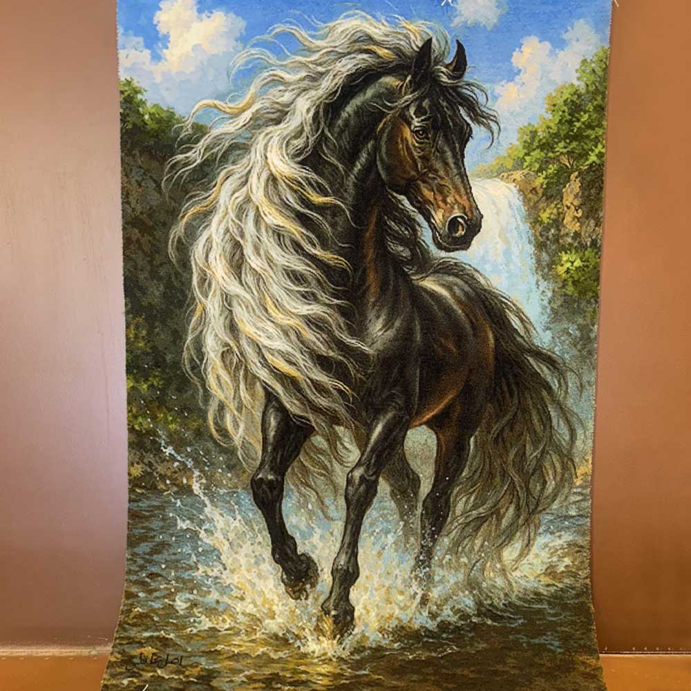 Handmade Waterfall Horse silk tapestry