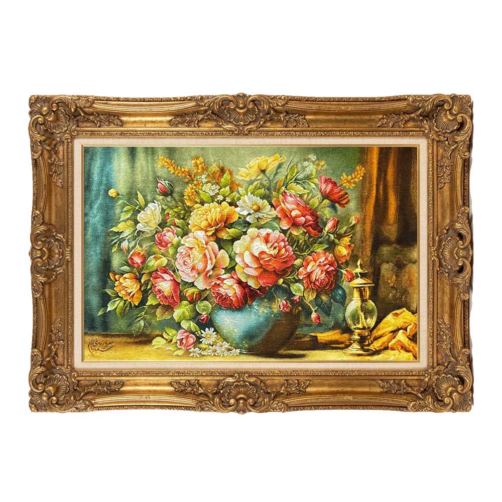Handmade Turquoise Rose Silk Tapestry