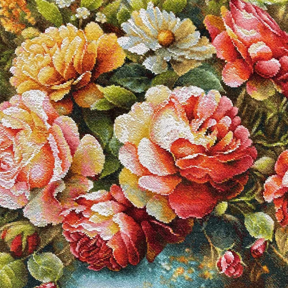 Handmade Turquoise Rose Silk Tapestry