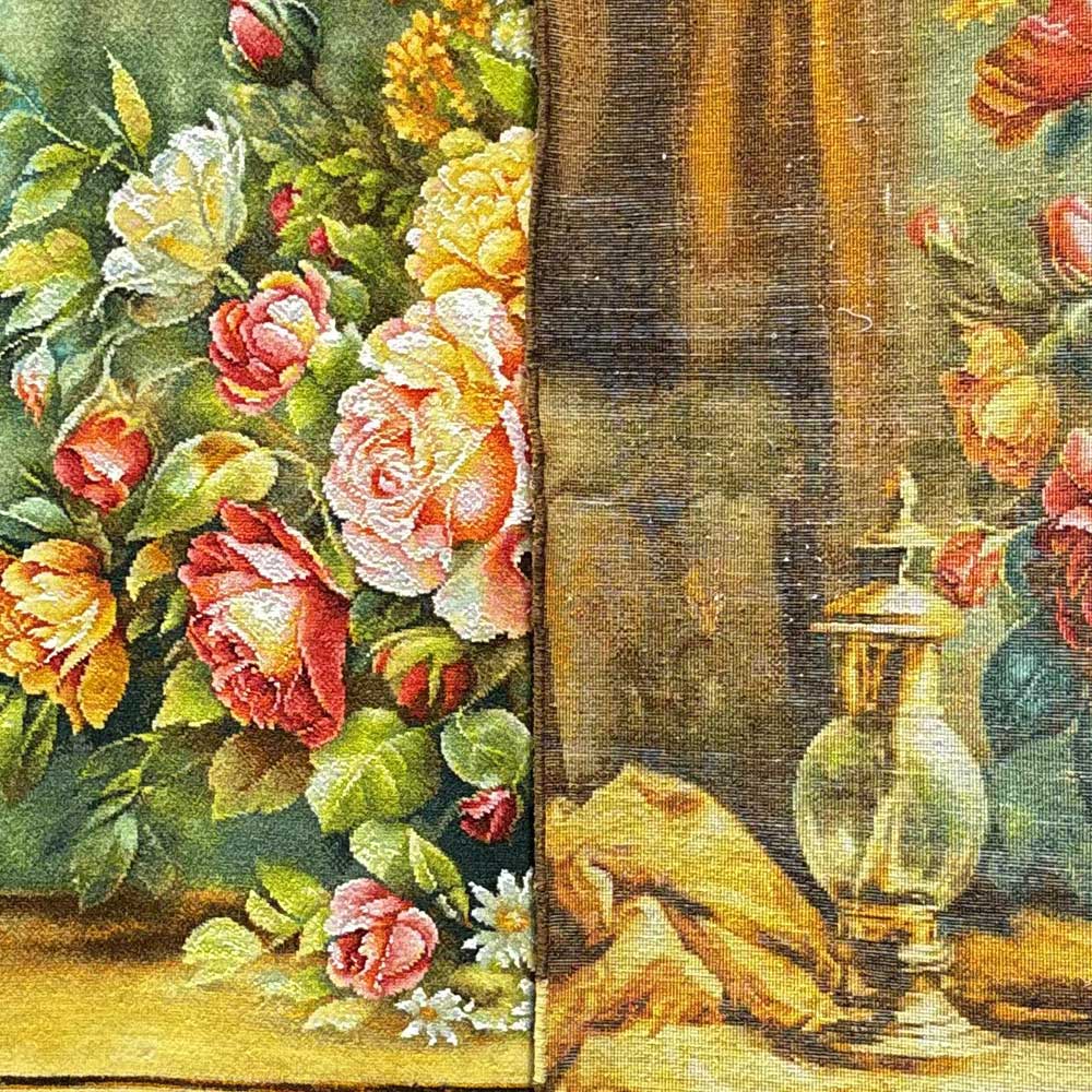 Handmade Turquoise Rose Silk Tapestry