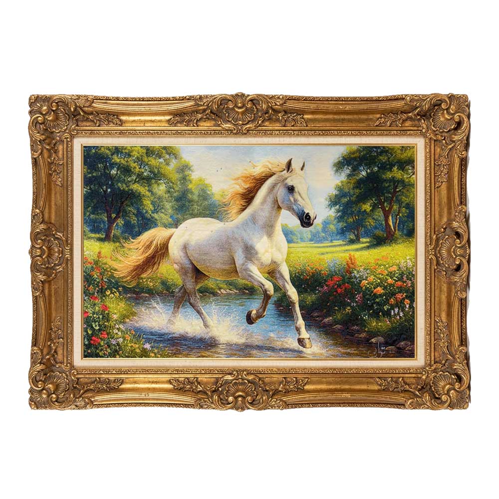 Handmade White Horse in Forest tapestry