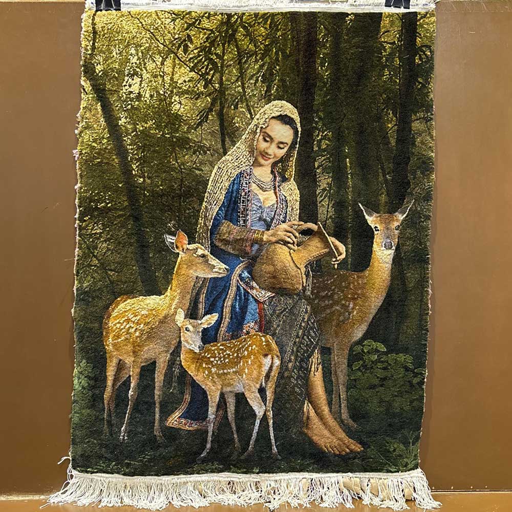 Handmade Girl and Gazelle Tapestry