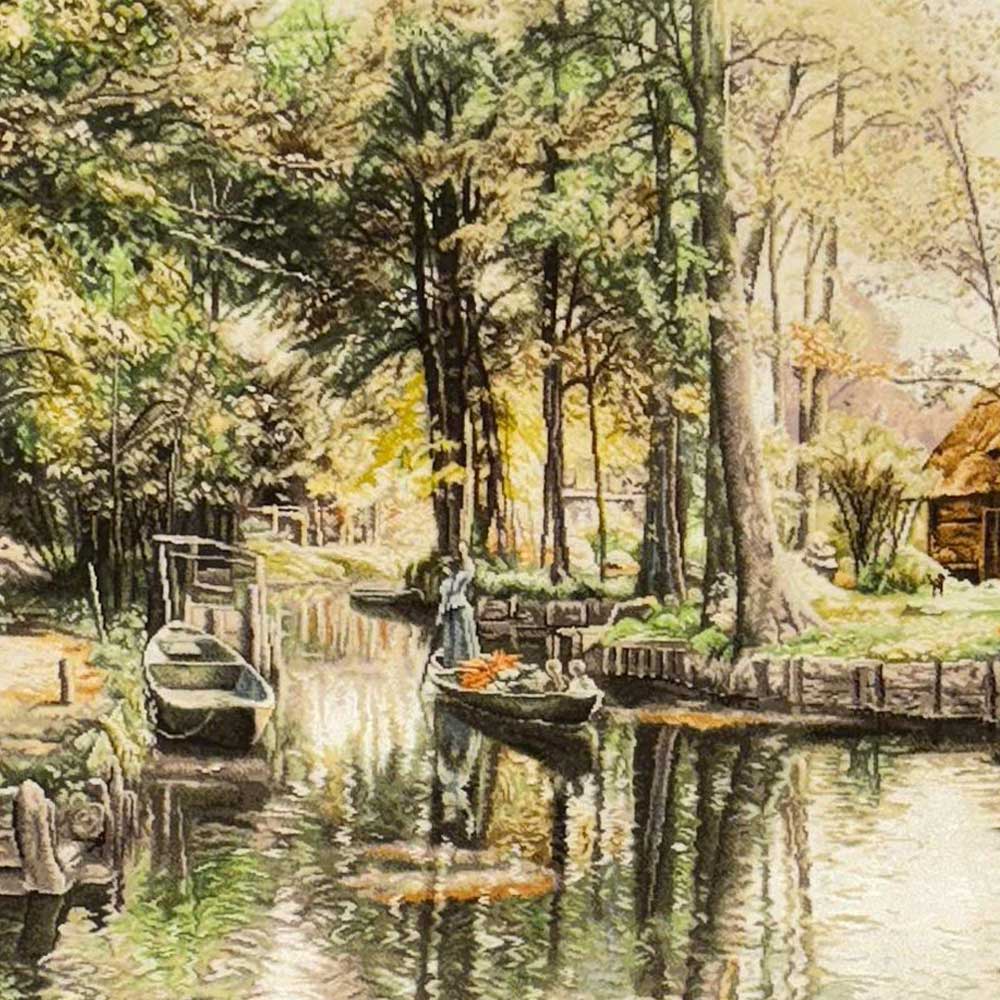 Handmade Pond and Boat Landscape Tapestry