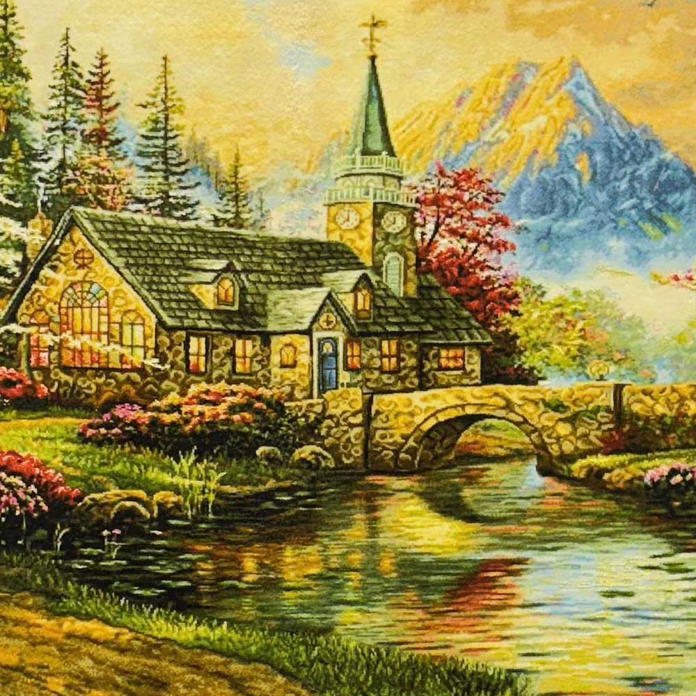Handmade Mountain Landscape Silk Tapestry