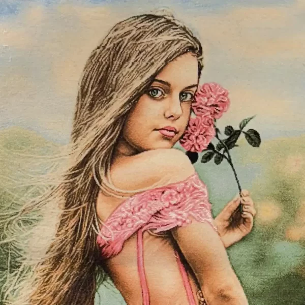 Handmade Girl with Flower Carpet