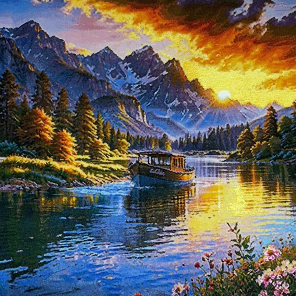 Handmade Sunset Boat Landscape Tapestry