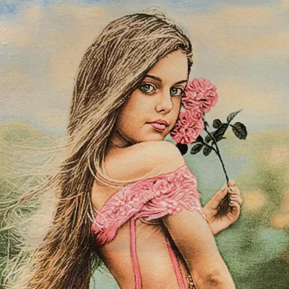 Handmade Girl with Flower Carpet